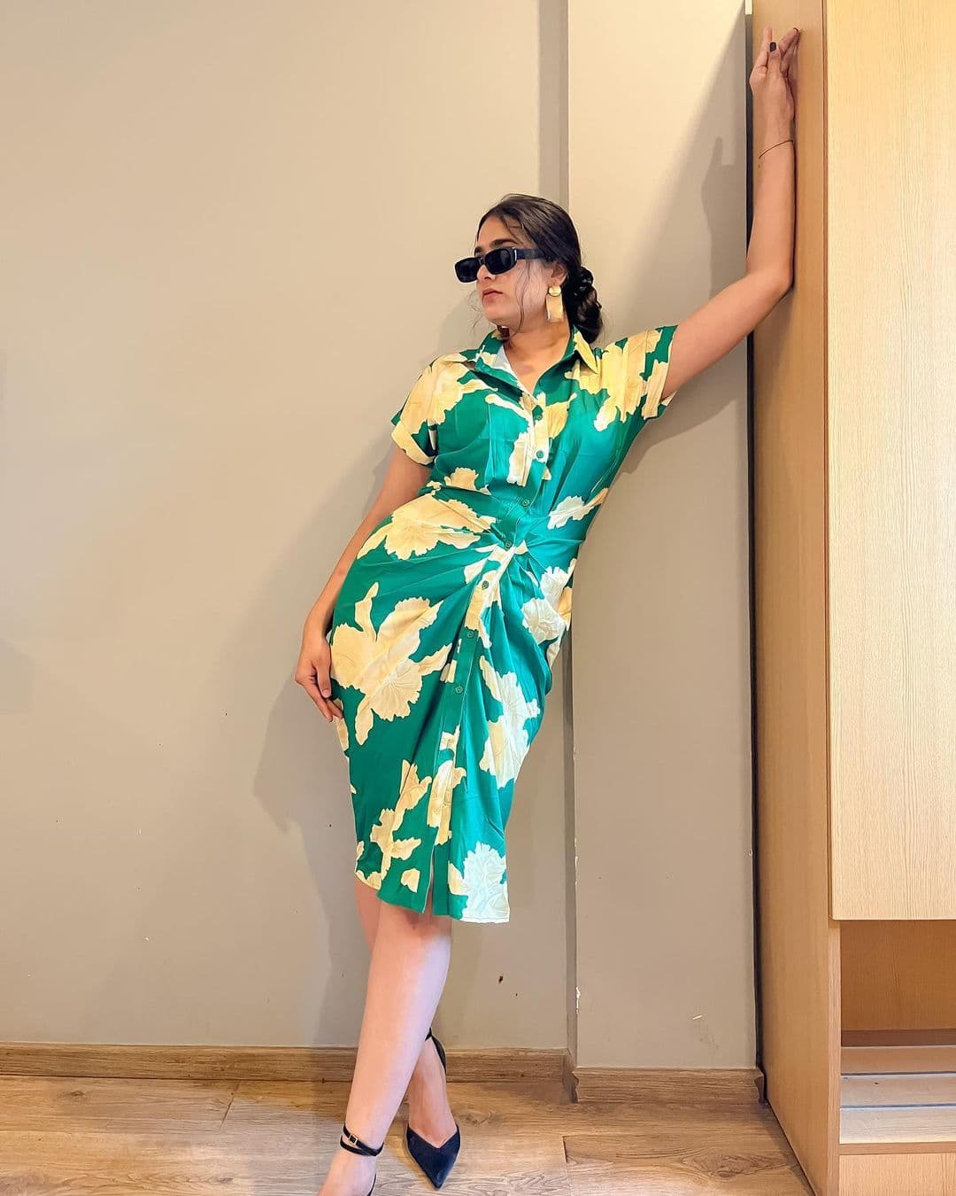 Button Down Ruched Shirt Dress