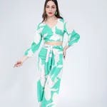 Belted Floral Two-Piece Set S Green