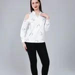 Cold Shoulder Heart Printed Blouse M White