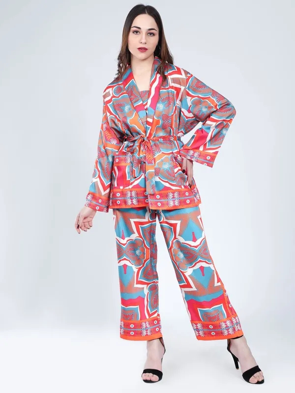Tropical Printed Kimono Three-Piece Set S Multi