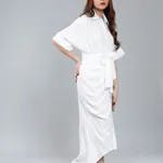 Cinched Waist Belted Shirt Dress  XS White