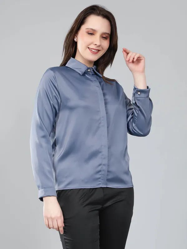 Glossy Satin Shirt One Size Blue