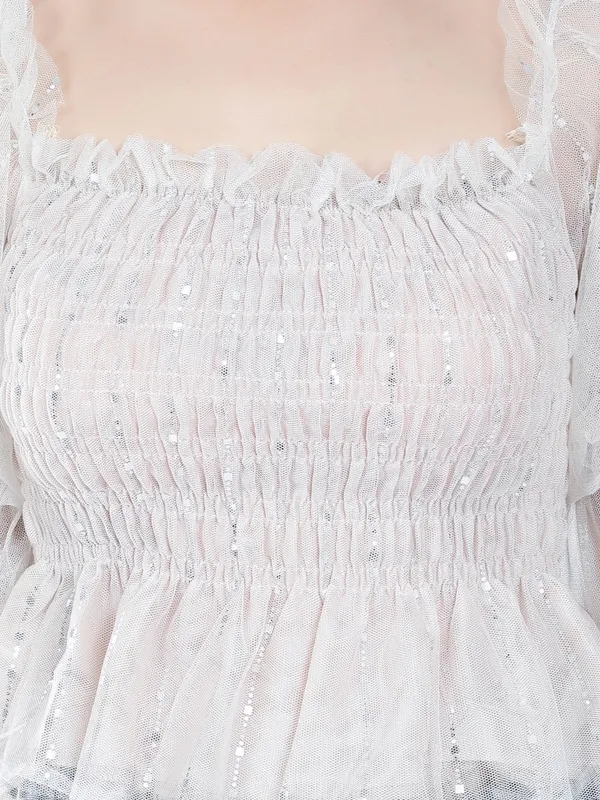 Tulle Smocking Glitter Top One Size Apricot