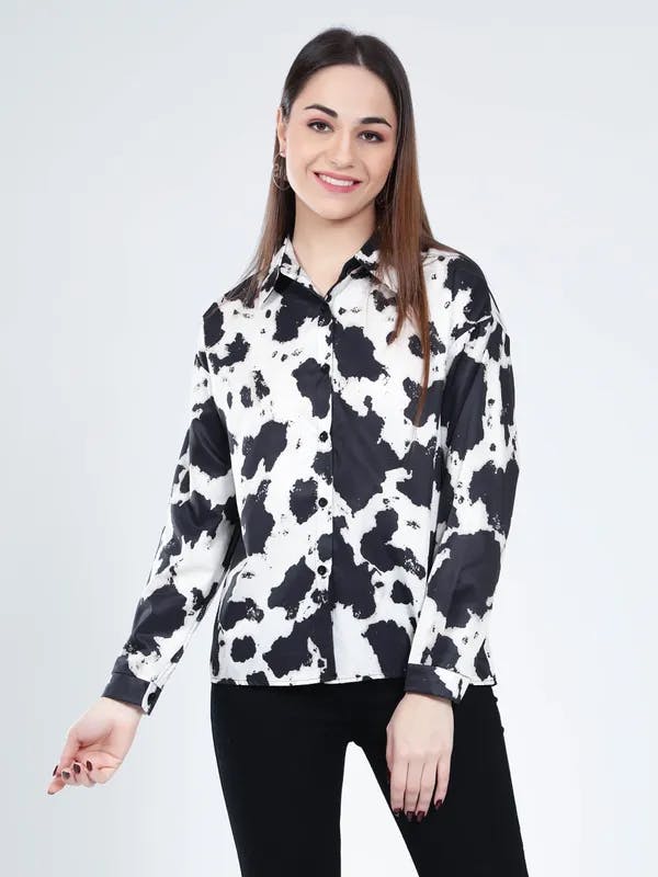 Cow Print Shirt M Black