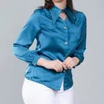 Swallowed-Tailed Collar Shirt S Blue