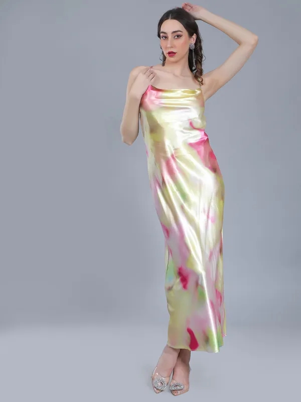 Splash Color Cowl Slip Dress S Multi