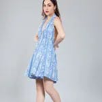 Printed Halter Short Dress One Size Blue