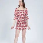 Floral Fitted Dress S Red