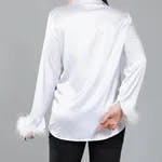 Feather Cuff Satin Shirt One Size White