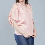 Pearl Knotted Slit Sleeve Blouse S Dusty Pink