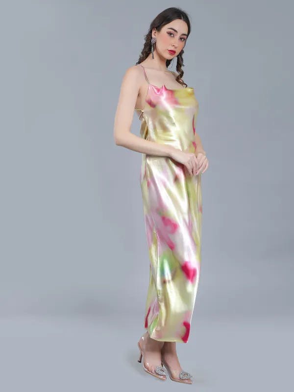 Splash Color Cowl Slip Dress S Multi