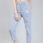 Ripped Crop Jeans S Light Blue