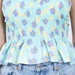 Floral Smocking Top One Size Blue
