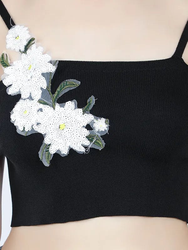 Floral Appliques Cami Top One-Size Black
