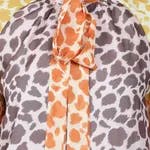 Leopard Print Colorblock Tie Neck Blouse One Size Multi