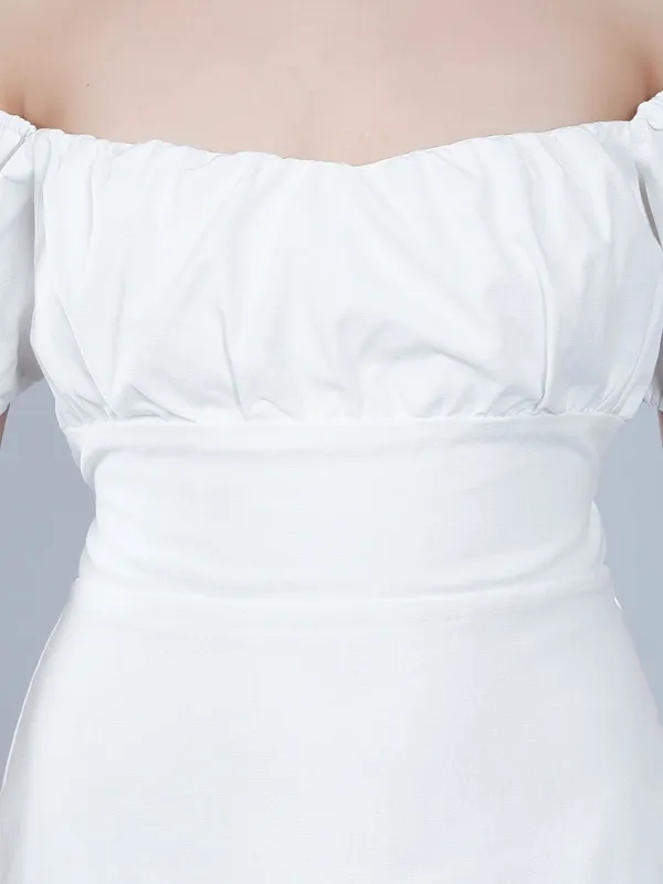Off Shoulder Puff Sleeves Dress S White