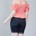Puff Sleeve Bodycon Top S Pink