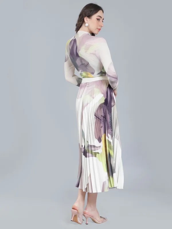 Chromatic Printed Pleated Two Piece Set  One-Size Beige