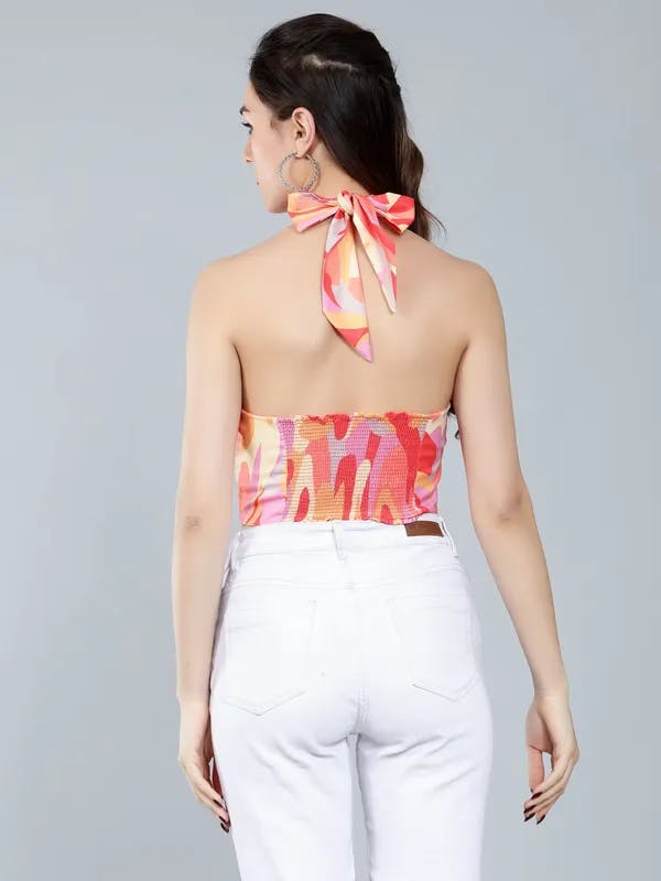 Abstract Print Cross Halter Top S Multi Color
