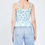 Floral Smocking Top One Size Blue