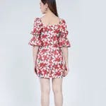 Floral Fitted Dress S Red