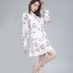  Lace Floral Belted Dress M White