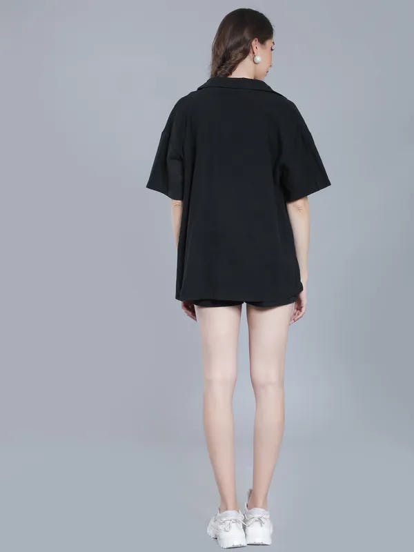 Shirt Shorts Two-Piece Casual Set S Black