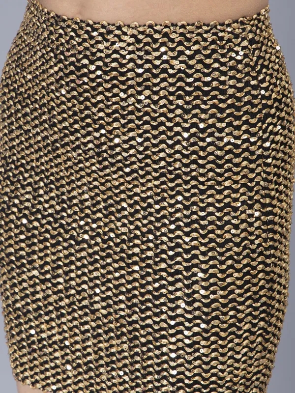 Sequined Knitted Skirt One Size Gold