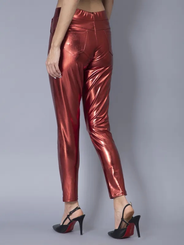 Metallic Slim Fit Pant One Size Red