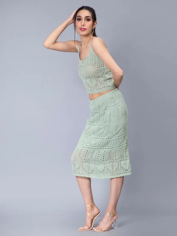 Crochet Cami and Skirt Two Piece set One Size Green