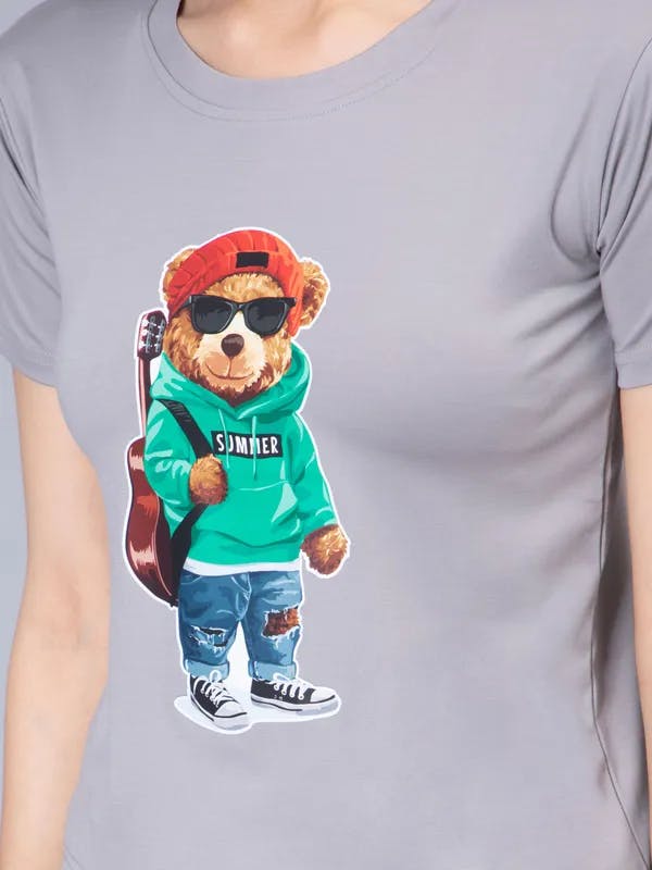 Rockstar Bear Print T-Shirt One Size Grey